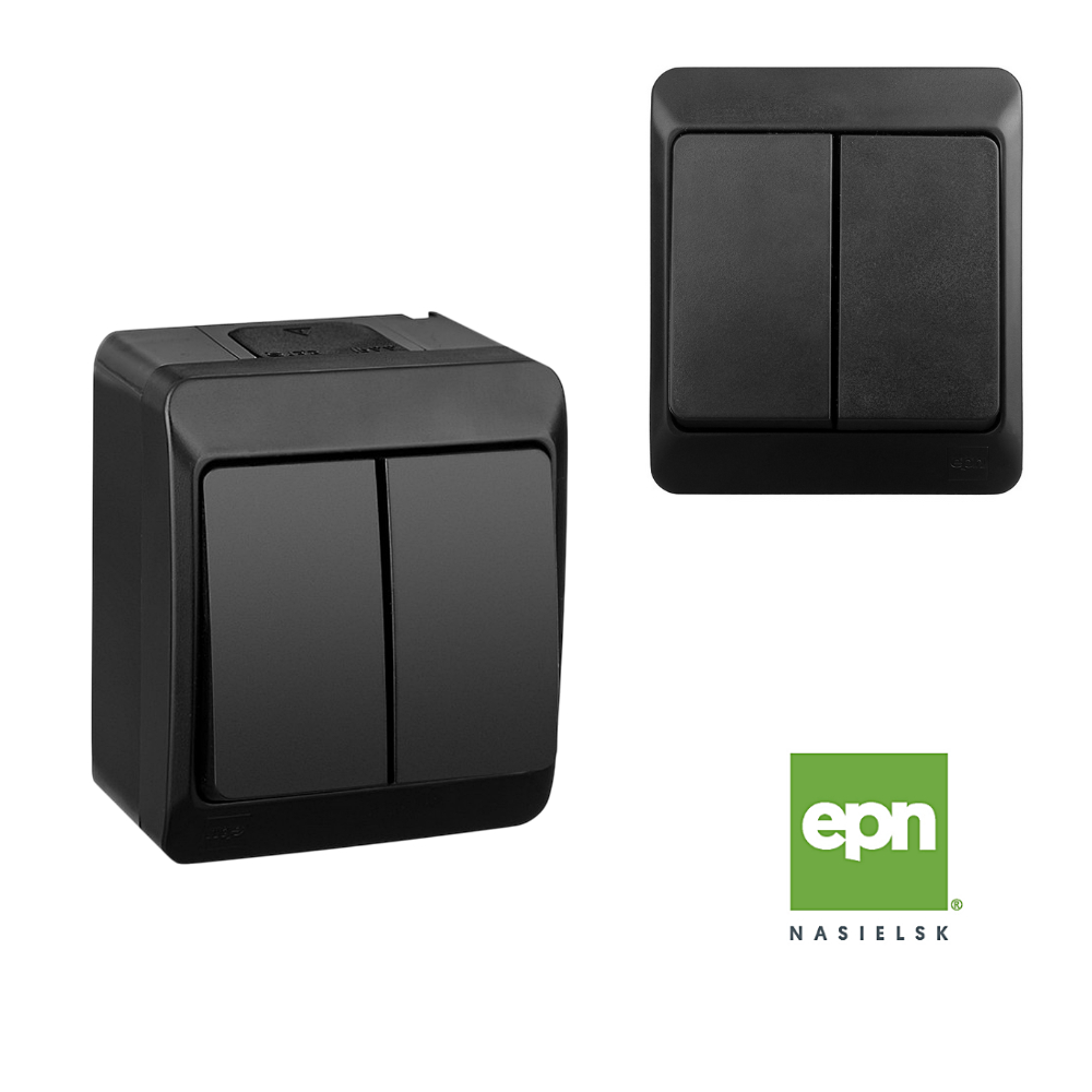 HERMES IP44 герметичний вимикач чорний подвійний класичний EPN - obrazek 2