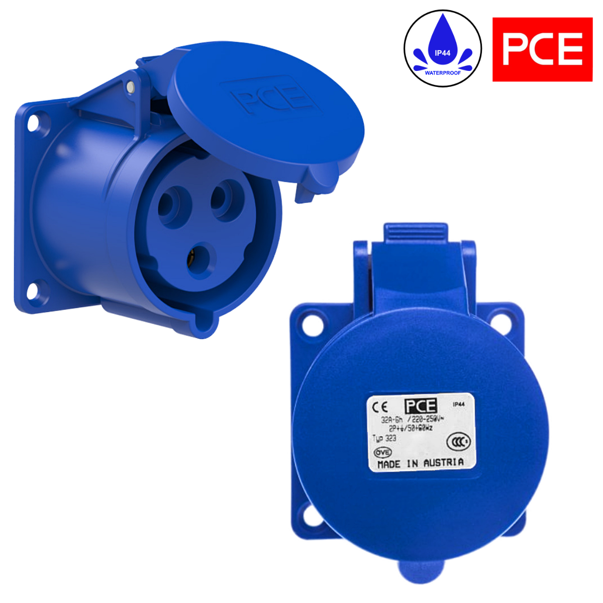 CEE-платформенний гнізд PCE 32A 3p 6h IP44 323-6 прямий - obrazek 2