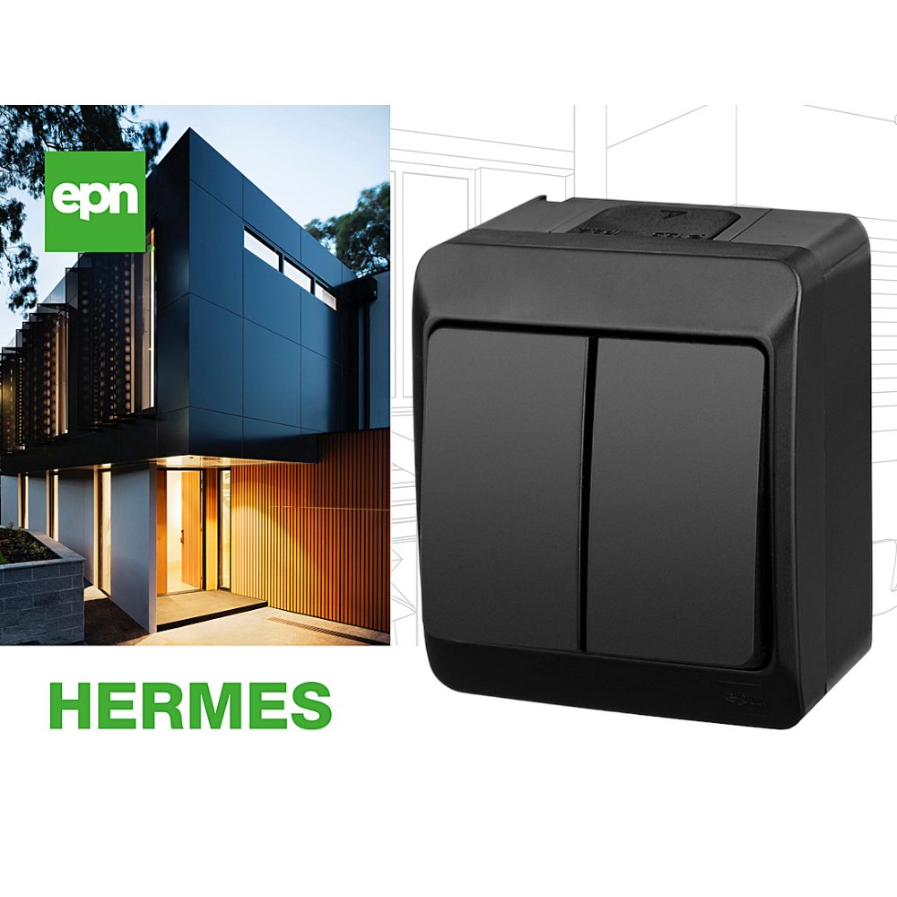 HERMES IP44 герметичний вимикач чорний подвійний класичний EPN - obrazek 4