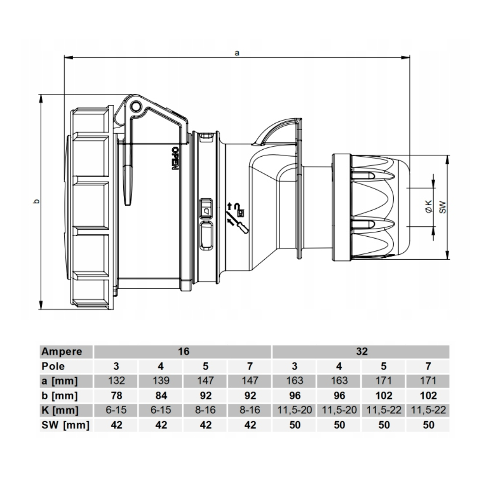 CEE-переносний гніздо PCE 32A 3p 6h IP67 2232-6, кемпінг - obrazek 5