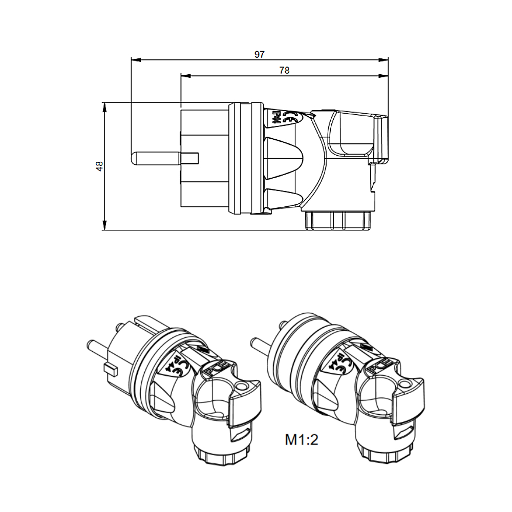 Плюс PCE 16A IP44 05821-s гумовий кутовий - obrazek 4