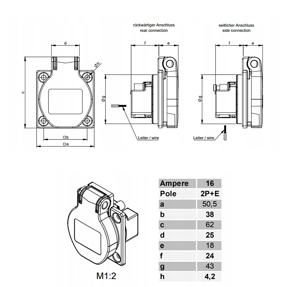 Schuko PCE 1050-0ss IP54 розетка - obrazek 3