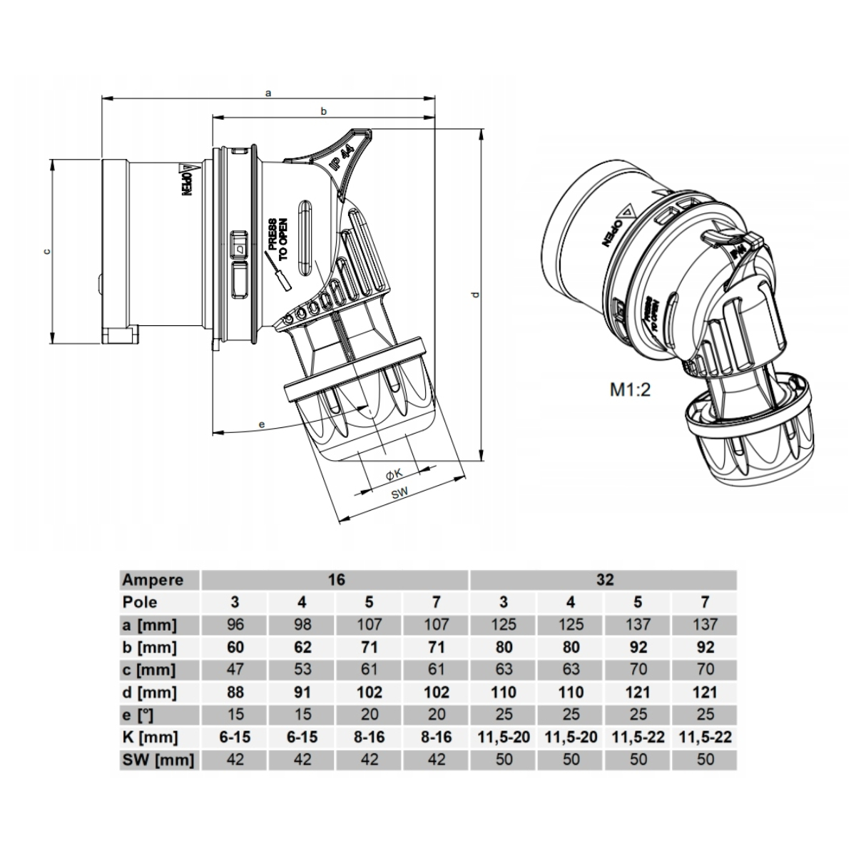 Продовжувач потужності H07RN-F 5g4 мм2 кутовий розетка 5Pin 32A 400V IP44 25м - obrazek 6