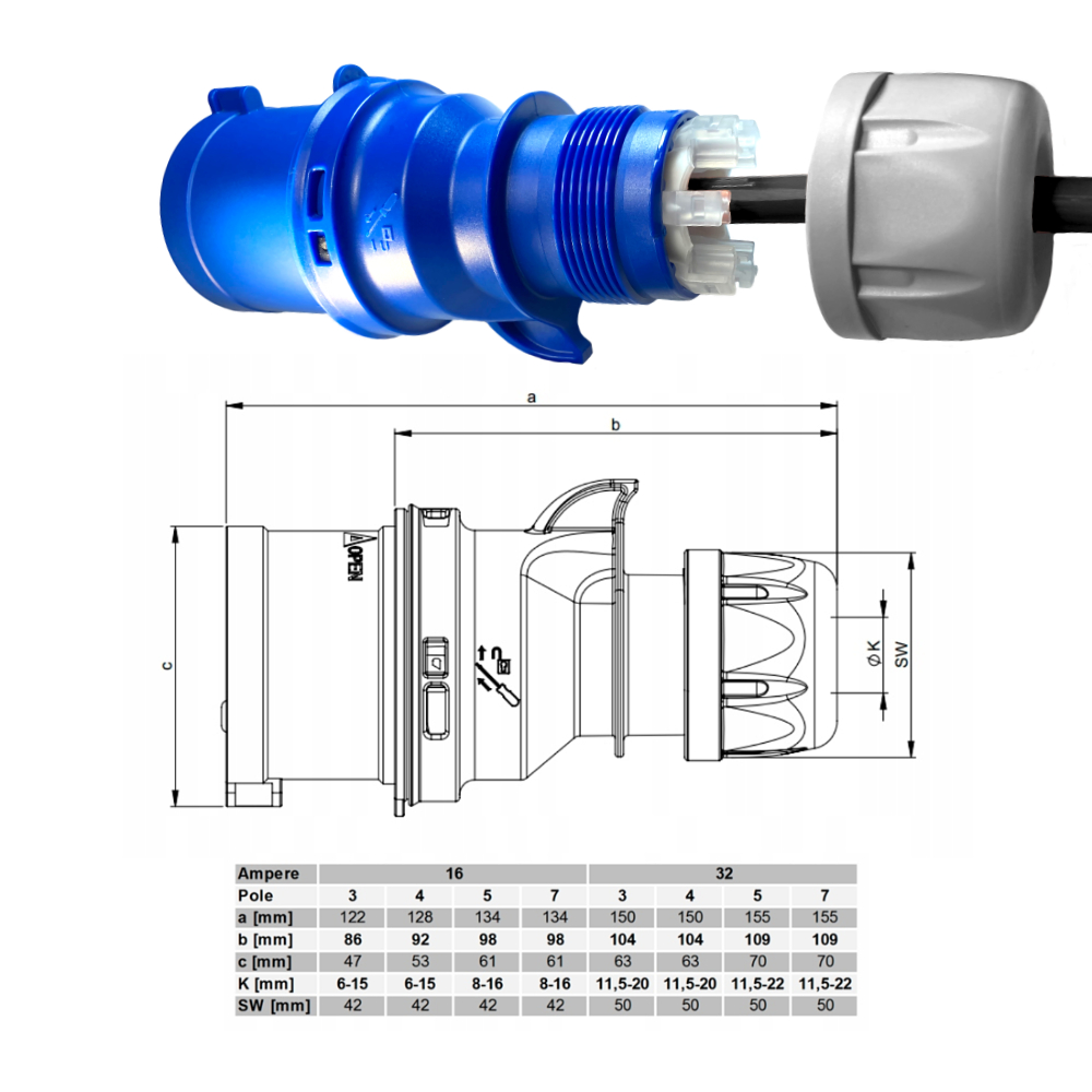 Гумовий продовжувач CEE H07RN-F 3x2,5 мм2 на барабан 2м - obrazek 8