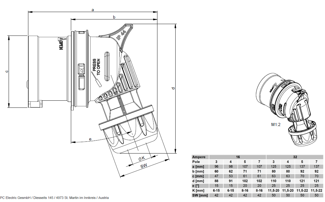 Потужний розширювач 2м H07BQ-F 5x2,5 мм кутовий розетка 16A 400V IP44 - obrazek 5